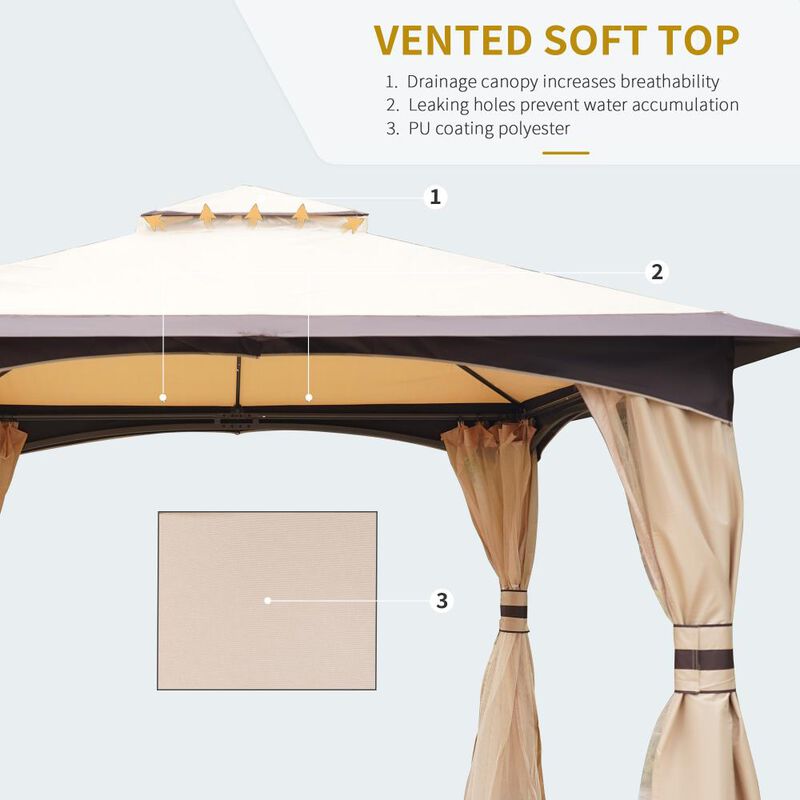 Hivvago 10x12 Patio Gazebo Canopy with Steel Frame & Netting image number 3