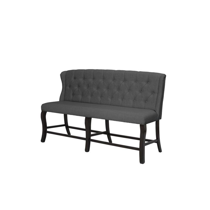 Best Quality Furniture Counter Height Upholstered Bench with Backrest, Tufted Buttons, and Nailhead Trim