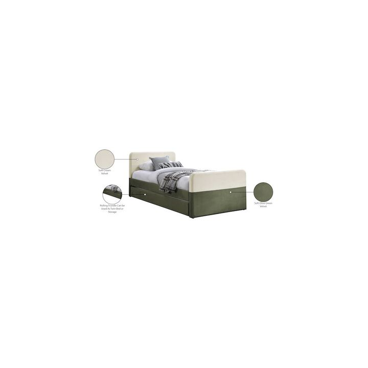 Meridian Furniture Ivy Olive & Cream Velvet Twin Trundle/Storage Bed