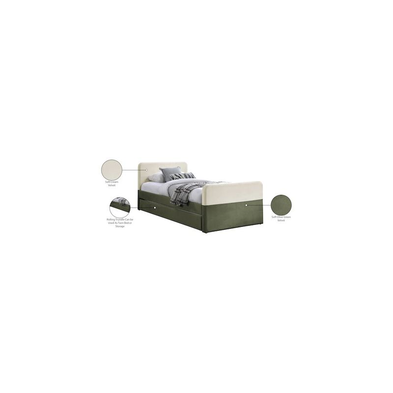 Meridian Furniture Ivy Olive & Cream Velvet Twin Trundle/Storage Bed