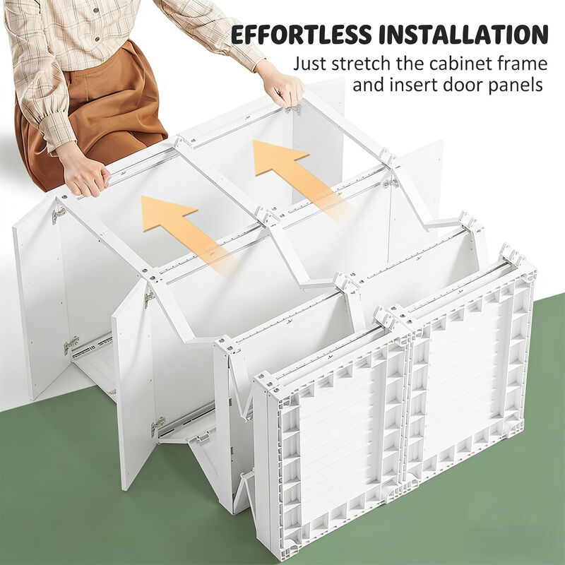 Portable Folding Wardrobe Storage Cabinet - 6 Compartments White Clothes Organizer for Entryway image number 5