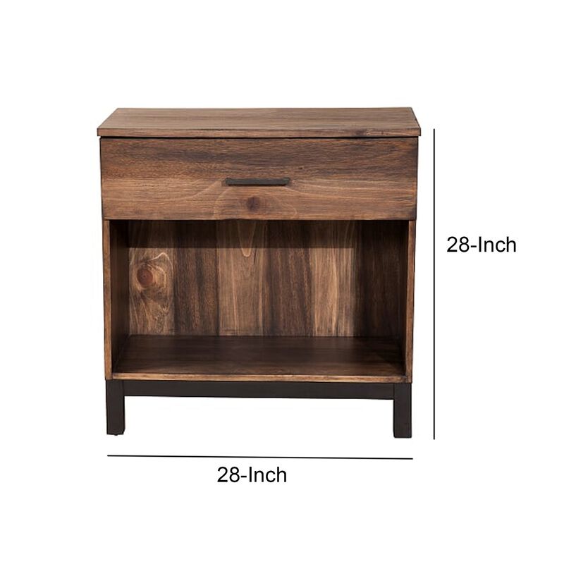Two Tone Nightstand with 1 Drawer and 1 Open Compartment, Brown-Benzara