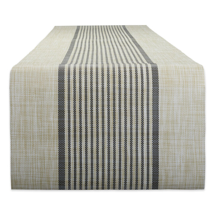 14" x 72" Black and Beige Middle Stripe PVC Woven Table Runner