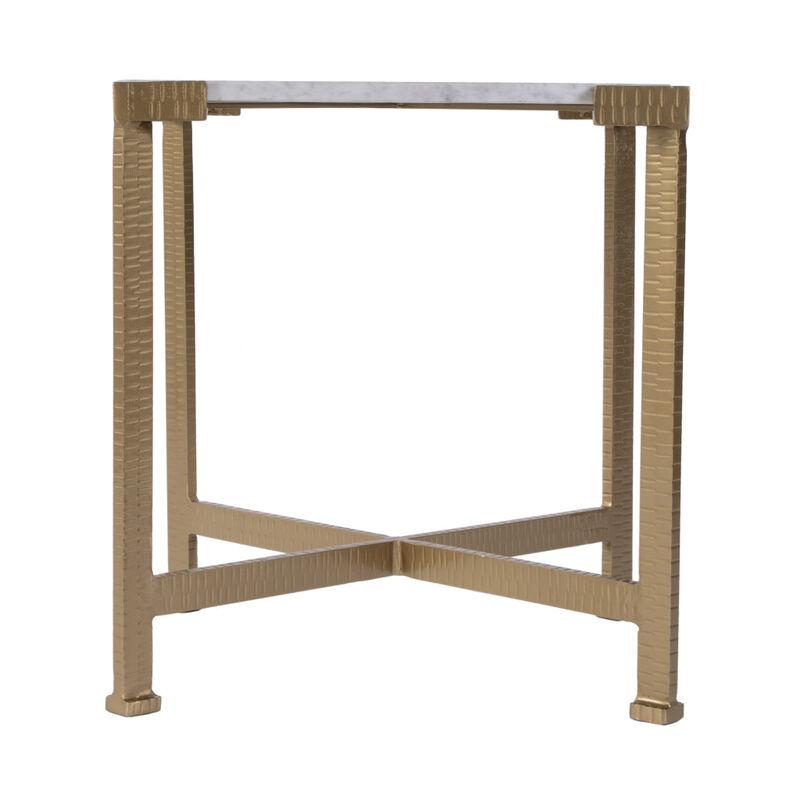 HomeRoots 20" White and Gold Distressed Marble and Iron Square End Table image number 2
