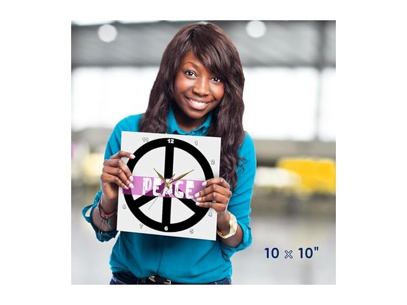 Pink Peace Sign Inspirational Wall Clock 10 Inch Home Decor image number 1