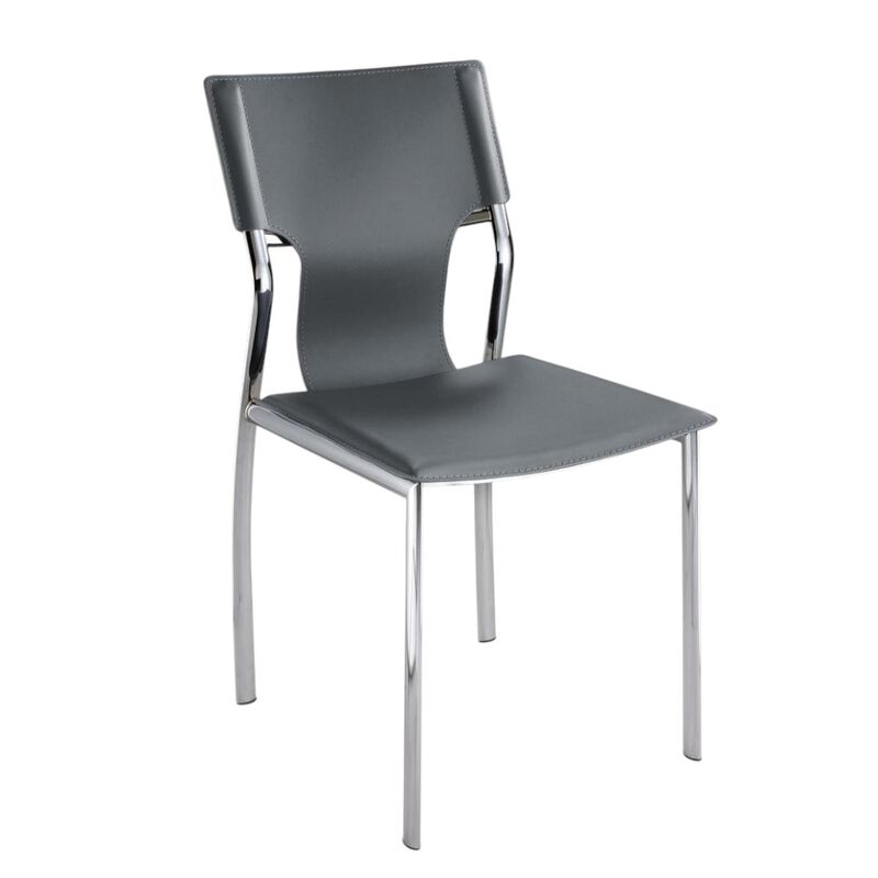 Gray Leather Side Chair W/Chrome Legs, Set Of 4
