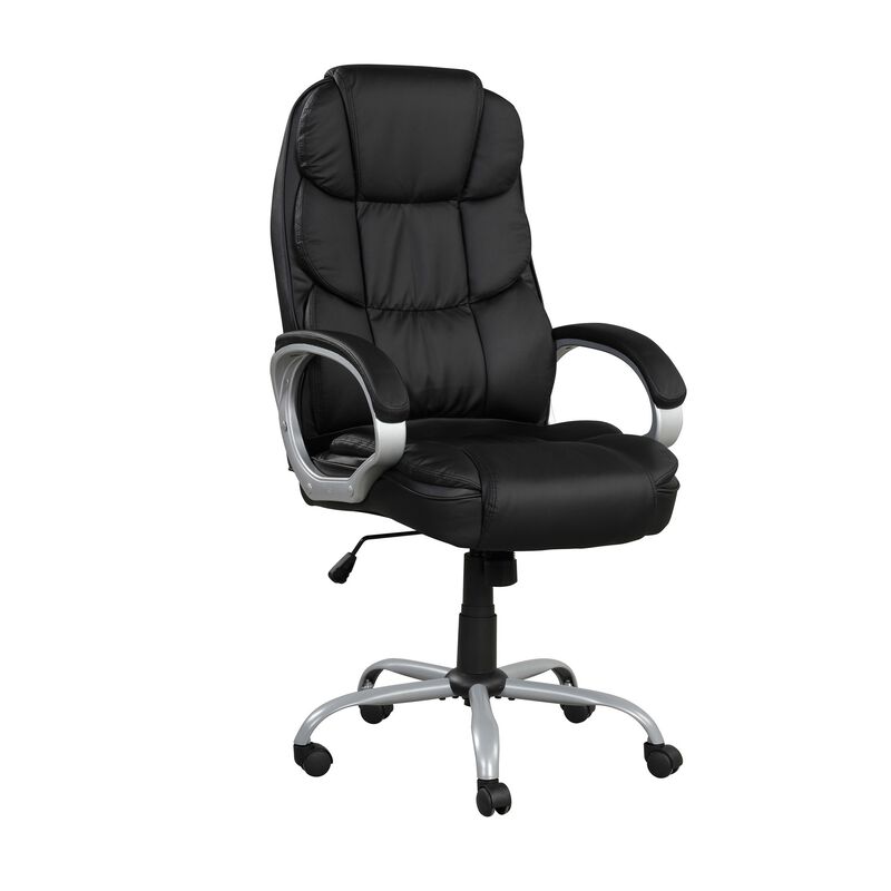 30 Inch Office Chair, 360 Degree Swivel, Cushioned Black Faux Leather - Benzara