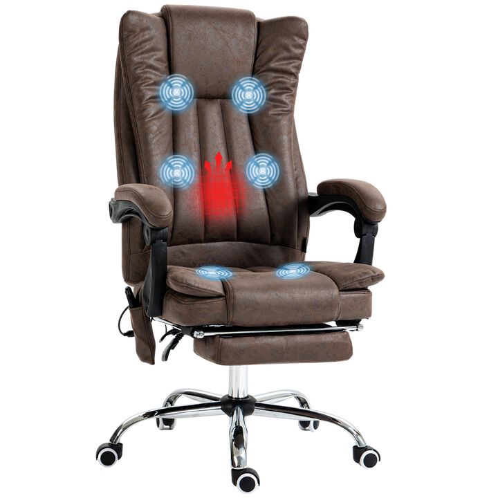 Microfiber Office Chair, High Back Computer Chair with 6 Points and Heat, Adjustable Height and Footrest, Coffee
