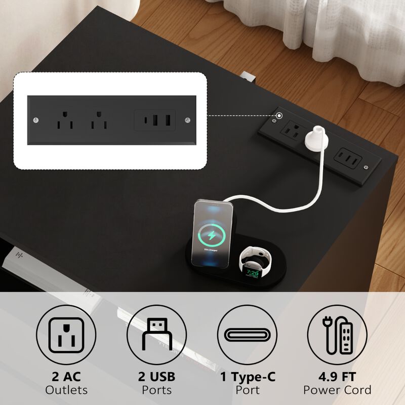 GOODSILO Set of 2 Practical End Tables with Fast USB C Charging Station, Sofa Side Tables with 2 Drawers & Large Storage for Living Room, Bedroom, Office image number 3