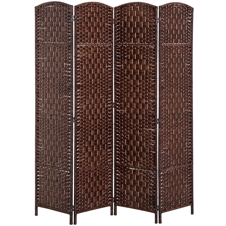 Hivvago Portable 4-Panel Wicker Room Divider for Home and Office