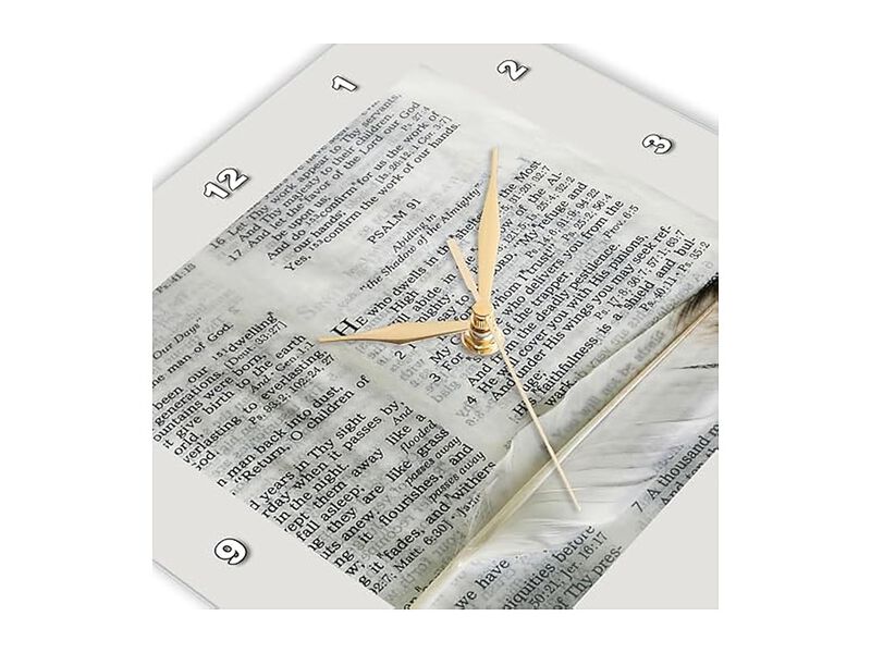 Photograph Bible Open Psalm Marked Feather Wall Clock 13 Inch Home Decor image number 3