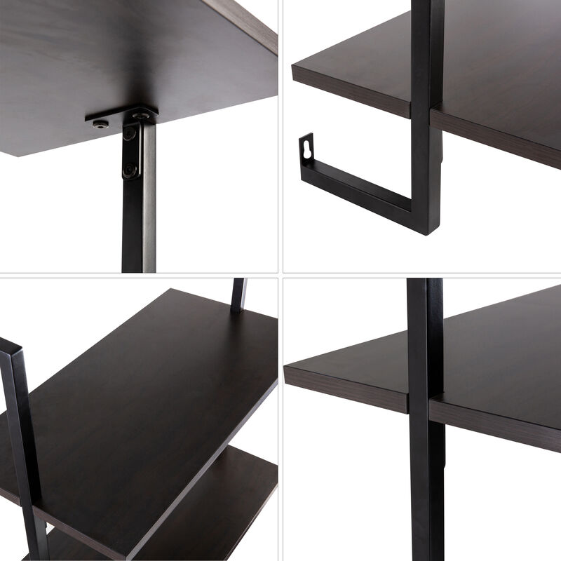 Madera  Industrial 3-Shelf Wood Wall-Mounted Open Ladder Bookcase