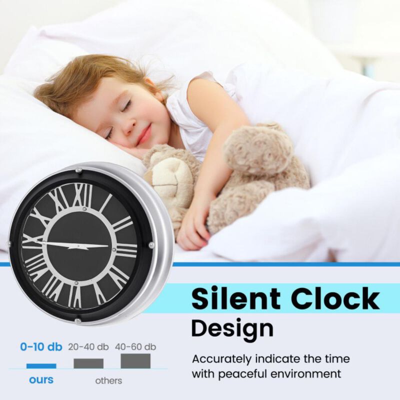 Hivvago Silent Wall Clock with Silver Frame
