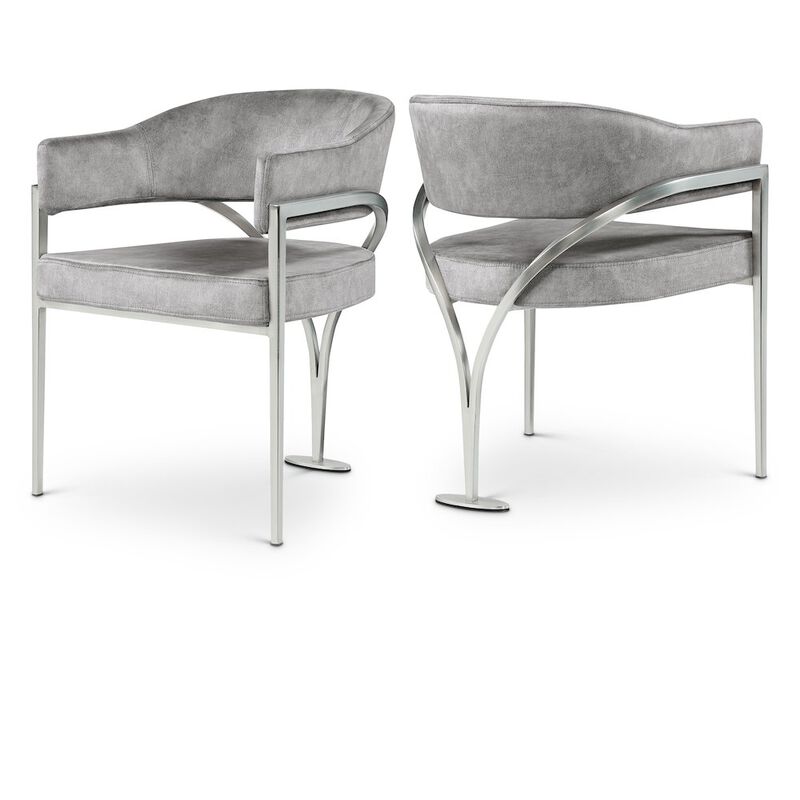 Meridian Furniture Madelyn Grey Velvet Dining Chair, Set of 2