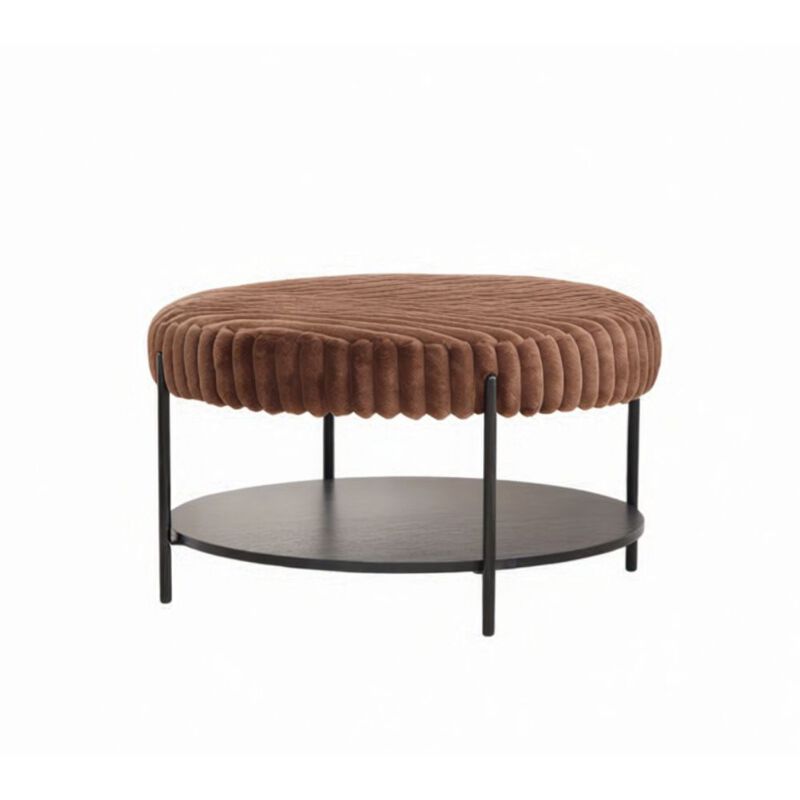 GOODSILO Versatile Upholstered Round Ottoman Coffee Table Foot Rest with Open Storage Shelf image number 0