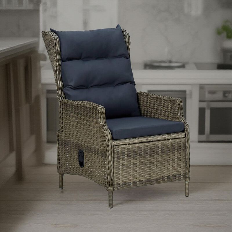 Outdoor Manual Reclining Chair, 2 Cushions, Brown Woven Poly Rattan