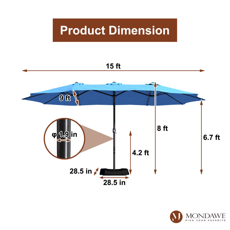 MONDAWE 15ft Rectangular Double-Sided Outdoor Patio Market Umbrella Coffee