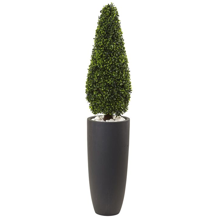 Nearly Natural 50-in Boxwood Topiary w/Gray Plntr UV Rest (Indoor/Outdoor)