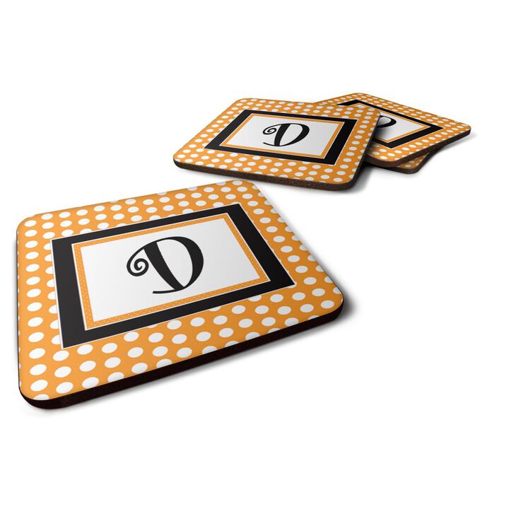 Caroline's Treasures CJ1033-DFC Monogram-Orange Polkadots Foam Coasters (Set of 4), Initial Letter D, 3.5 H x 3.5 W, Multicolor