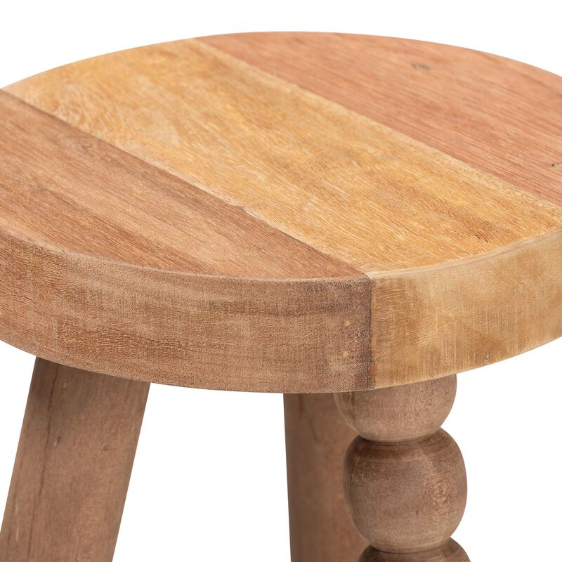 bali & pari Sihu Acacia Wood Multipurpose Accent Stool - Sculptural End Table with Bobbin Tripod Base for Living Room, Bedroom or Dining Room image number 2