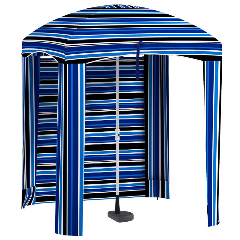 Outsunny 5.9' x 5.9' Portable Beach Umbrella, Ruffled Outdoor Cabana with Single-top, Vented Windows, Sandbags, Carry Bag, Blue Strip