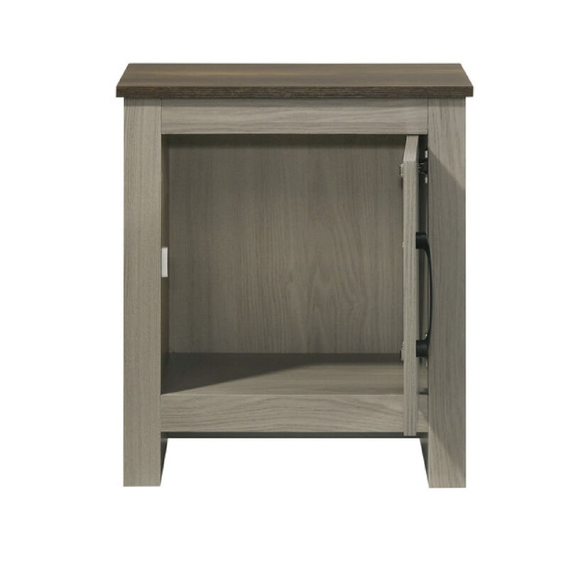 Nena End Table with Cabinet Door, Brown Wood Top, Oak Gray 22 Inch