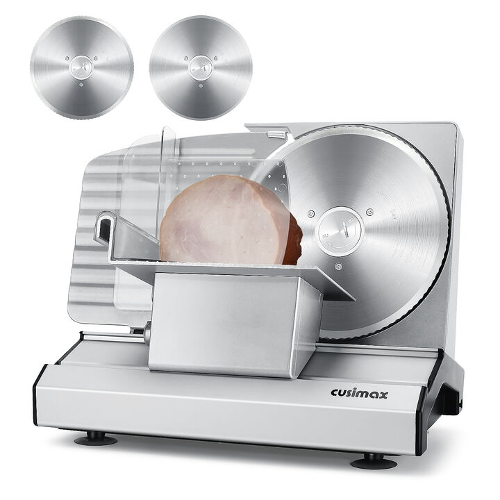 Cusimax Electric Deli Meat Slicer with 2 Removable 8.7'' Stainless Steel Blades, Removable Food Carriage, 1-20mm Adjustable Thickness Food Slicer