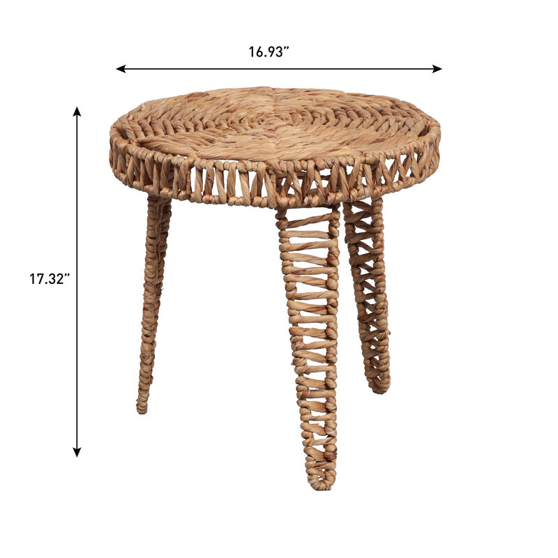 Amara Coastal Bohemian Handwoven Water Hyacinth Round Tripod End Table image number 3