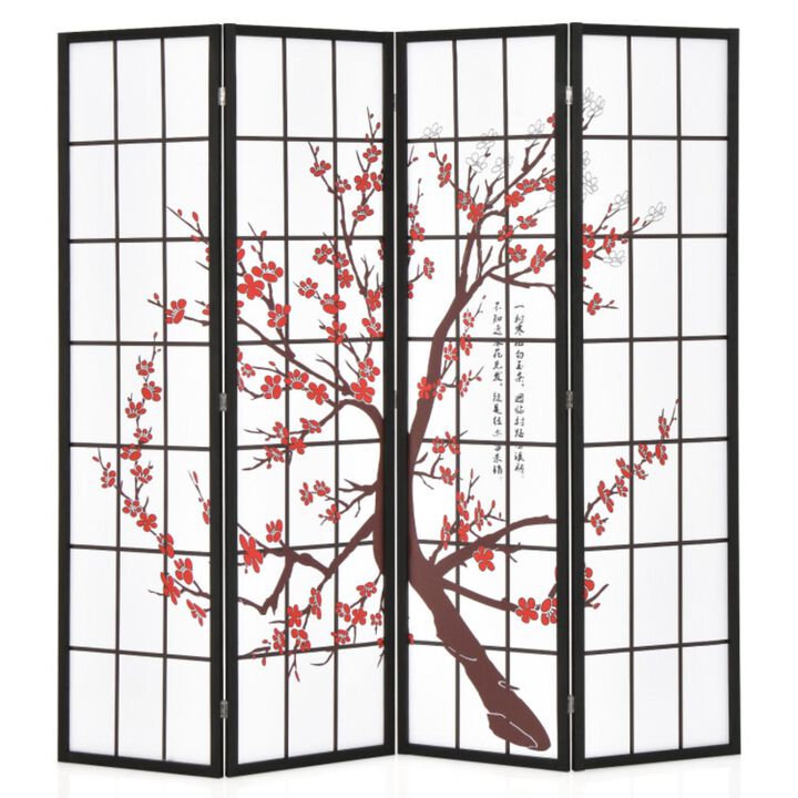 Hivvago 6FT Folding Decorative Oriental Privacy Screen with Plum Blossom Design for Home Office