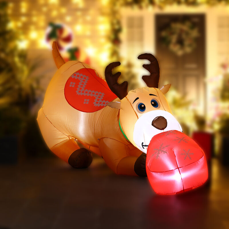 LuxenHome 9Ft Reindeer and Gift Inflatable with LED Lights