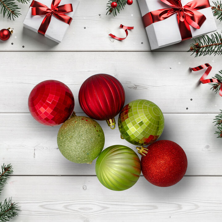 100ct Red and Green Shatterproof 3-Finish Christmas Ball Ornaments 2.5" (60mm)