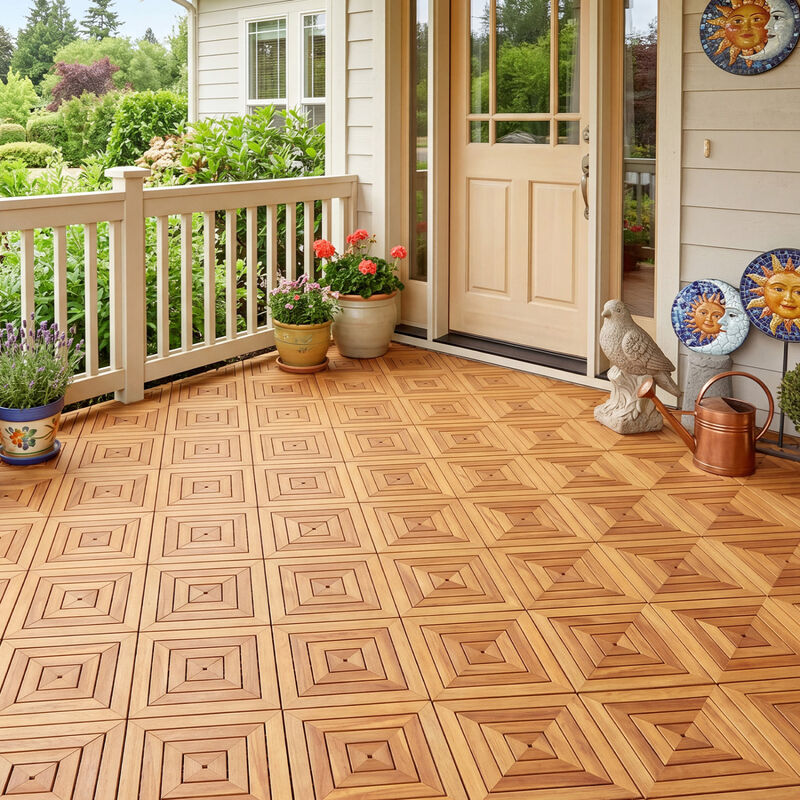 48 Piece Interlocking Wood Deck Tiles for Patio Balcony and Garden Flooring-Natural image number 3
