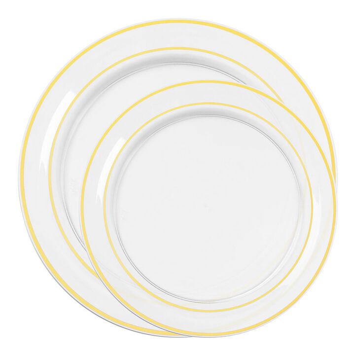 Clear with Gold Edge Rim Plastic Dinnerware Value Set (120 Sets)