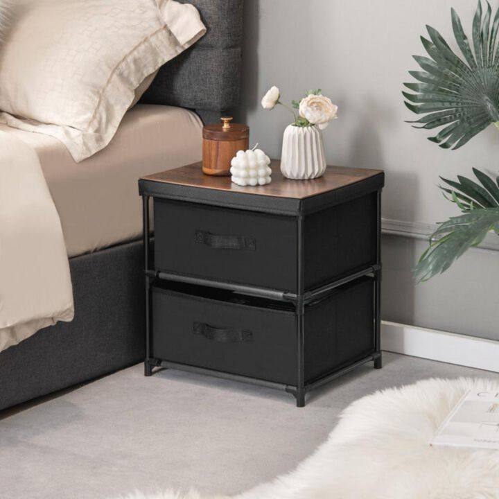 Hivvago 2-Drawer Nightstand with Removable Fabric Bins and Pull Handles Set of 2