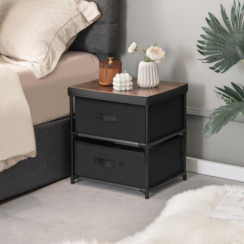 Hivvago 2-Drawer Nightstand with Removable Fabric Bins and Pull Handles Set of 2