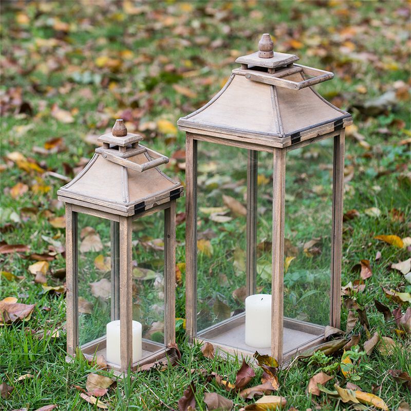 Clihome Wooden Candle Lantern Decorative Lantern Holder Decor for Outdoor, Home Garden Wedding