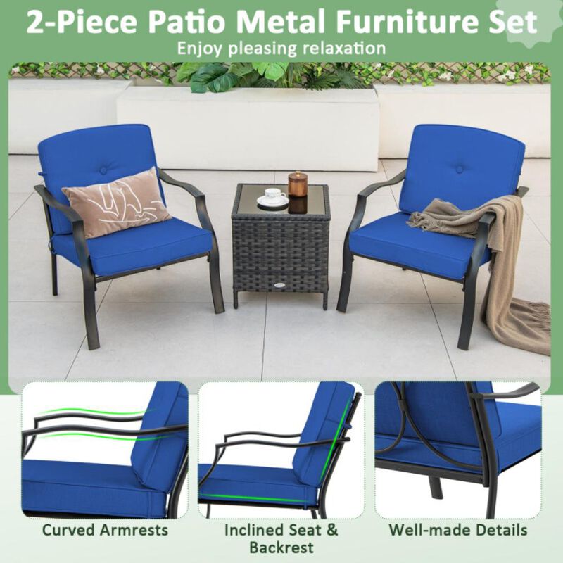 Hivvago 2 Pieces Patio Metal Chairs with Seat and Back Cushions for Yard