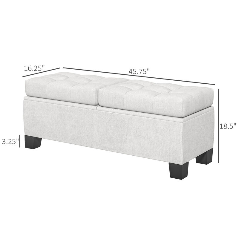 HOMCOM 46" Storage Ottoman Bench, Upholstered End of Bed Bench with Steel Frame, Button Tufted Storage Bench with Safety Hinges for Living Room, Entryway, Bedroom, Cream
