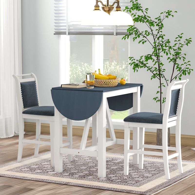 MONDAWE 3-Piece Wood Counter Height Drop Leaf  Dining Table Set with 2 Upholstered Dining Chairs for Small Place,Dinging Room