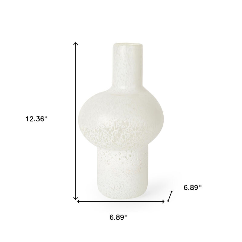 HomeRoots 12" White Mottled Handblown Glass Table Vase image number 2