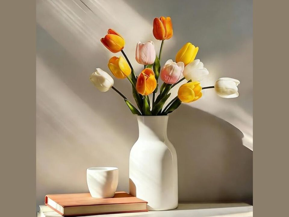 15 Piece Artificial Tulip Flower Stems Real Touch Vase Filler