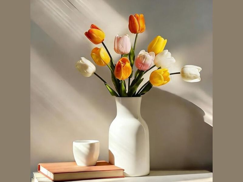 15 Piece Artificial Tulip Flower Stems Real Touch Vase Filler image number 1