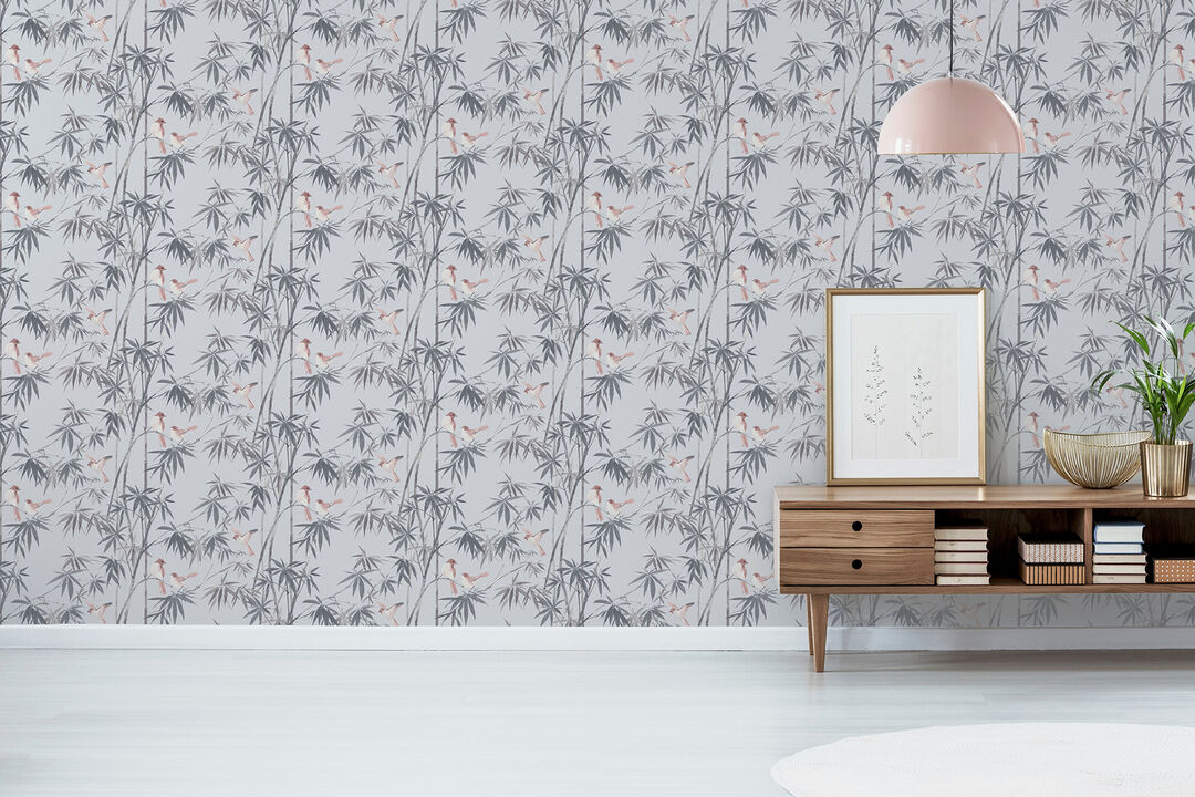 Arisu Grey Birds and Bamboo Wallpaper