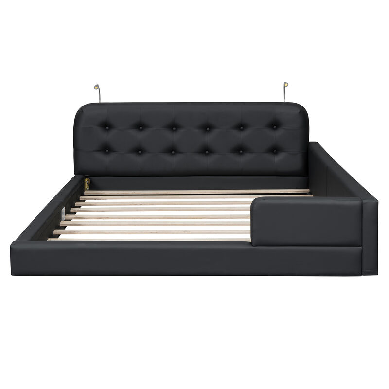 Merax PU Leather Upholstered Platform Bed with 2 Reading Lights
