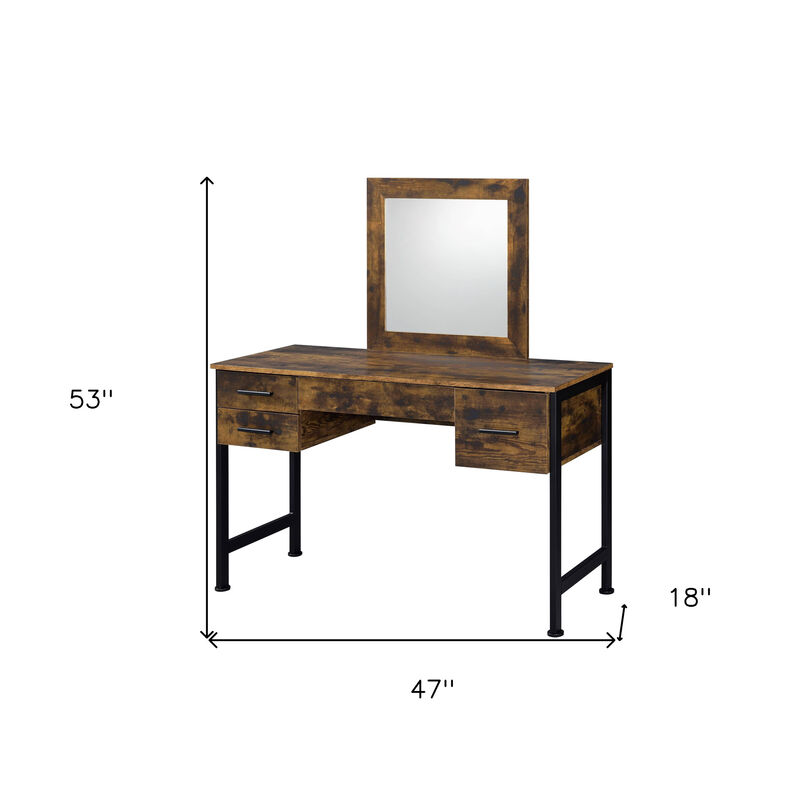 HomeRoots 47" Black Mirrored Vanity Table with Mirror With Four Drawers image number 4
