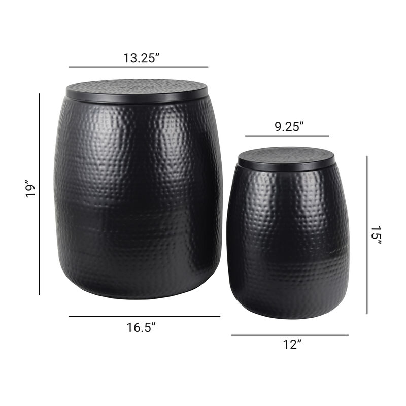 Merida Modern Rustic Hammered Metal Drum Storage Side Table with Lid