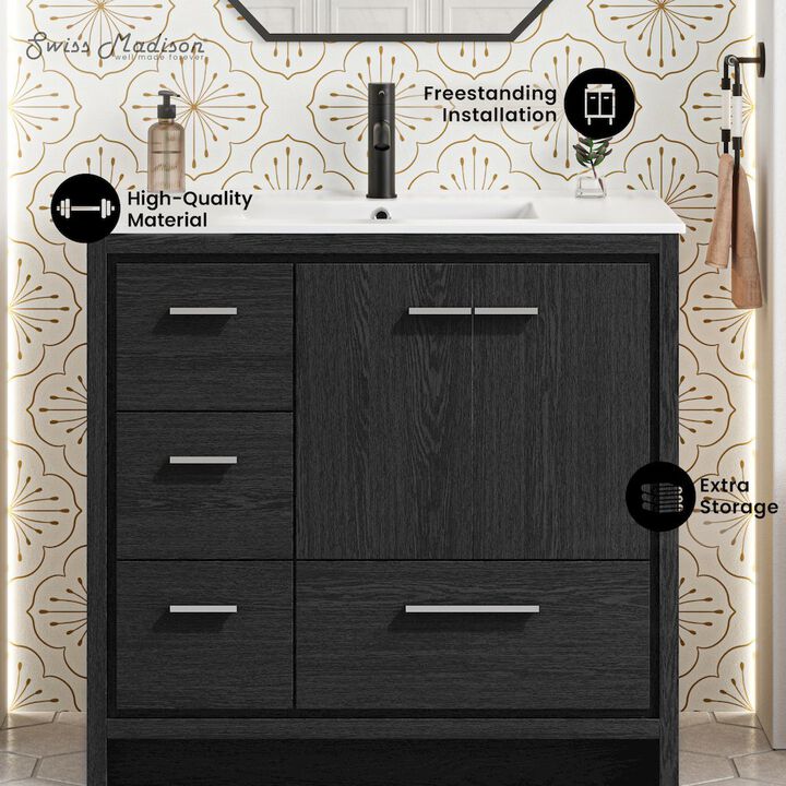 Virage 36" Freestanding Bathroom Vanity in Black Oak with Sink Top