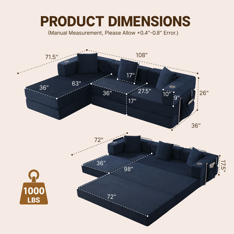 Mernri 108'' Modular Sectional Sleeper Sofa image number 3