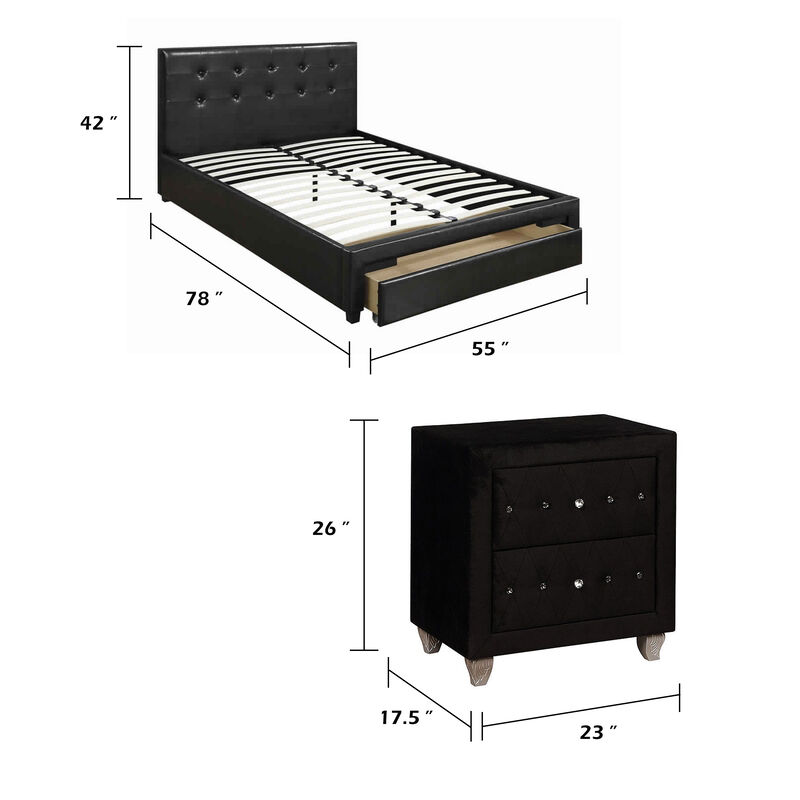 Queen Bedroom Set, Black Wood, 3 Piece Set with 2 Nightstands image number 7
