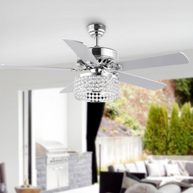Kristie 3-Light Crystal/Metal Modern Glam Drum LED Ceiling Fan With Remote